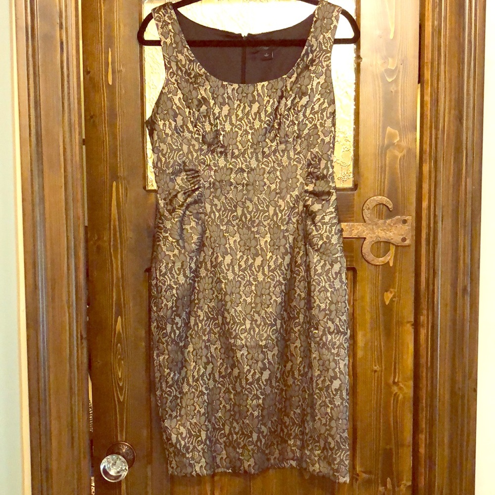 Ann Taylor gold/black brocade cocktail dress